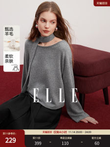 Elle Grey High Intelligence Sensation One Shoulder Knitted Sweater Womens Winter New Wool Neck Hanging Flowing Ribbon Knitwear