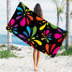 BILIBILI | Black Rainbow Splash Flower Quick Drying Microfiber Beach Towel Lightweight for Swimming Camping Yoga - Bath Towel