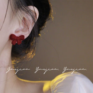 Velvet Christmas Candles Butterfly Knot Winter Ear Jewelry Red Velvet Planting Christmas New Year Ear Studs Mosquito Coil Tray Ear Clips
