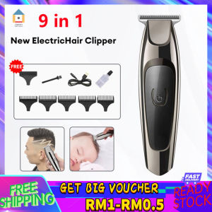 【Malaysia Spot Sale】9 in 1 Hair Trimmer Rechargeable Waterproof USB Wireless Electric Hair Clipper Strong Power Barber Shaver Low Noise Hair Cutting Machine