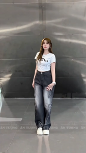 Quần Jean Đen Wash Ống Suông Rộng Phối Nhiều Túi QJ200