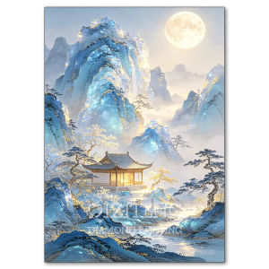 Kayou | 5D Landscape Diamond Painting New Collection Moonlit Mountain Temple Mosaic Cross Stitch Art Home Decoration Arts and Crafts