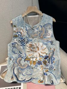 New Chinese Style Tang Suit Vest Vest Womens Clothing Spring & Fall New Arrival Ethnic Style Embroidered Chinese Knot Button Cardigan Vest Top