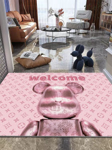 Pink High-End Violence Bear Door Mat Entrance PVC Washable Customizable Indoor Outdoor Mat Modern Simple Style Home Textile