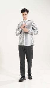Schouten Basic Stripe Blue Long Sleeve V2  - Kemeja Basic Salur Biru
