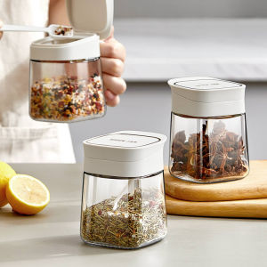 Glass Salt Spice Jar with Lids and Spoon Salt Container Seasoning Condiments Spice Container Set Kitchen Canisters Jars