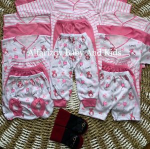 3 Stel Setelan Bayi Tangan Pendek Serian Pink
