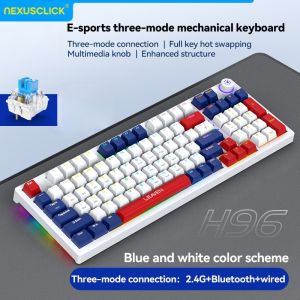 NexusClick 96 Keys Three-Mode Mechanical Keyboard Hot Swappable Keycaps RGB BacklitMultimedia KnobErgonomic for Gamer Office