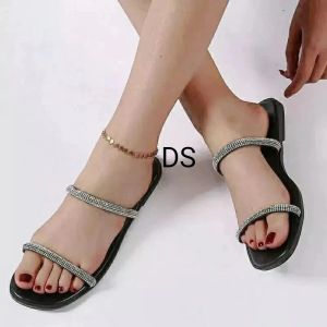 sandal flat teplek wanita cantik pul permata top trendy cewek cantik cod