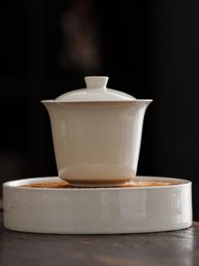 Grass and Wood Gray Two Gaiwan Pot Tray Combination Kung Fu Tea Set Single Ceramic Tea Set Large Tea Ceremony Bowl Non-Scald