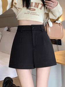 High Waist A-Line Woolen Shorts for Women Casual Outerwear Spring Autumn Black Wide Leg American Style Commute Wind Boots Pants