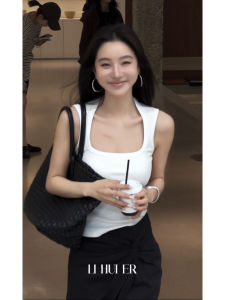 LiHuiEr Iceland Vintage U-Neck Vest Womens Innerwear Outerwear Commute Versatile White Strap Vest Glue Nylon Fiber