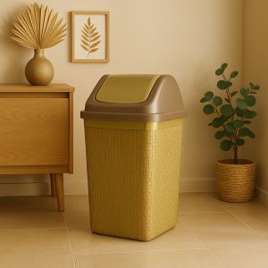 Tempat sampah warna gold sedang / tutup goyang besar / tong sampah motif rotan / keranjang sampah / estetik / silver / abu abu / minimalis / plastik / segi / plastik / kantor / dapur / ruang tamu / kamar / emas