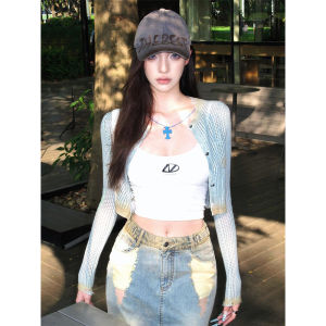 เสื้อคาร์ดิแกนถักสไตล์ย้อนยุคสไตล์อเมริกันสำหรับผู้หญิงในฤดูใบไม้ร่วง แขนยาว กระดุมสั้น เสื้อคลุมกันหนาวแบบเปิดหน้า สไตล์ยูนิเซ็กซ์