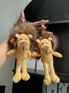 Cute Lion Plush Toy Car Keychain Real Otter Fur Bag Pendant Backpack Decor Soft Stuffed Doll Purse Hanging Ornament