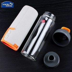 Heat Resistant Glass Cup Portable Sports Water Bottle for Students Anti Scalding Cup Lid Included round Shape Transparent Glass