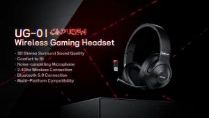 Picun UG01 2.4Ghz USB กิกะเฮิร์ตซ์ชุดหูฟังบลูทูธไร้สายสำหรับ PS5 PS4เกมส์พีซี Headphone Gaming แบบครอบหูพร้อมดองเกิลไมโครโฟนยูเอสบี