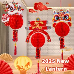 Lễ Hội Mùa Xuân hoạt hình Giàu Có Thần Đèn lồng trang trí mặt dây chuyền đèn lồng tổ ong Phong cách Trung Quốc truyền thống Đánh thức sư tử tua trang trí đèn lồng