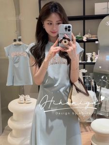 Summer Cotton Blend Short Sleeve Family Matching Outfits Mommy Daughter Dress Baby T-Shirt Korean Style Childrens Clothing