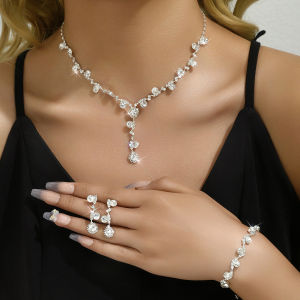 Bộ Trang Sức Hoa Hợp Kim Đồng 4 Món Dành Cho Nữ - Dây Chuyền Bông Tai Vòng Tay Kiểu Móng Vuốt Thời Trang Thích Hợp Làm Quà Tặng Đám Cưới Tiệc Tùng Lễ Hội