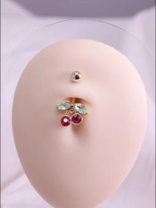 Surgical Steel Red Cherry Rhinestones Navel Belly Button Ring Barbell Ring Fruit Nails Charming Piercing Body Piercing Jewelry