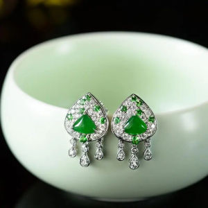 Ice Green Chalcedony Heart Tassel Drop Earrings