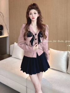 Autumn and Winter Korean Style Fancy Wear Small Knitting Cardigan Womens Shirt Western Style Classy Chic Sweater Small Shirt