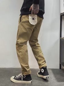 Japanese Style Mens Casual Straight Leg Motorcycle Workwear Loose Long Pants Durable Cotton Trousers for Teenagers