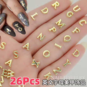 26Pcs 3D Gold Alphabet Nail Art Charms Alloy A-Z English Letters Nail Art Decorations Luxury Jewelry DIY Manicure Accessories