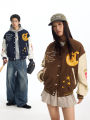 JNXS | Vintage Embroidered Loose Fit Fall Baseball Jacket. 