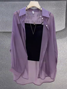 เสื้อเชิ้ตผู้หญิงผ้าไหมน้ำแข็งป้องกันแสงแดดบางๆ ฤดูร้อนใหม่ปี 2025 เสื้อคลุมกันหนาวแบบสวมเปิดคอโปโลเสื้อเชิ้ตผ้าบุนวมแบบอเนกประสงค์