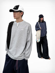 Roaringwild | Color Block Visible Stitching Long Sleeve Half Zip T-Shirt