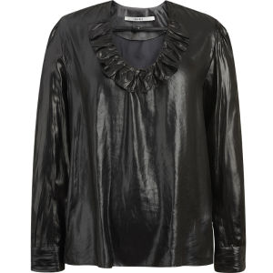 Black Chiffon Shirt Womens Spring Summer Wave Pattern DAZZLE round Neck Long Sleeve Straight Cut Fashionable Office Wear