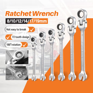 Flexible Head Gear Wrench 8-19mm 2-in-1 Car Ratchet Wrench Spanner CR-V Chrome Finished Alat Sepana Car Repair Tools 汽车维修棘轮活动扳手
