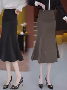 Elegant Mid-Length Fish-Tail Half Skirt Slimming Elastic Waistband Belly Covering One-Step Wrap around Skirt for Women
