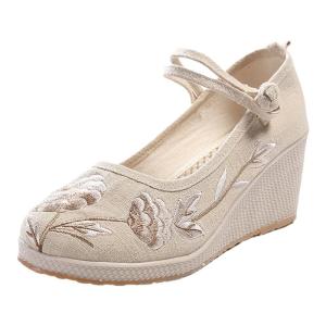 SHIPAILUO | Beijing Ladies Embroidered Shoes Ethnic Style Spring Autumn High Heel Hanfu Tea Ceremony Shoes Round Toe Comfortable Casual
