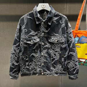 New 2025 Trendy Brand Mens Denim Jacket Spring Style Embroidered Casual Fashionable Cotton Polyester Blend Windproof Zipper Closure