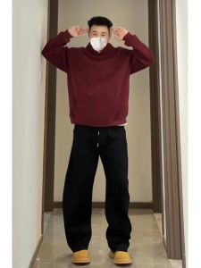 กางเกงกีฬาชายทรงหลวมสไตล์ย้อนยุคแบบอเมริกัน กางเกงขายาวขากว้างสำหรับผู้ชาย ฤดูใบไม้ร่วง 2024 กางเกงขายาวทรงตรงสีพื้น