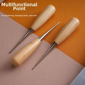 MINGRENBANG | Wood Handle Solid Steel Expanding Hole Awl Needle for Shoemaking Leather DIY