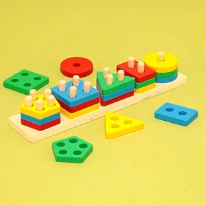 Early Educational Wooden Puzzle Toys For Kids Shape Color Sorting Stacking Building Blocks Toy #SL-020