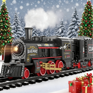 Electric Train Track Retro Steam Locomotive Rail Train with Smoke High-Speed Railway Parking Lot Model Kid Birthday Xmas Gifts