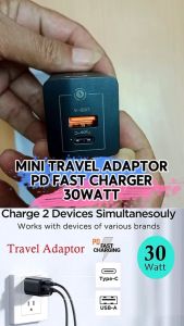 Mediatech Pengisi Daya Cepat Mini Untuk Perjalanan PD 30W (Tipe C + USB A)