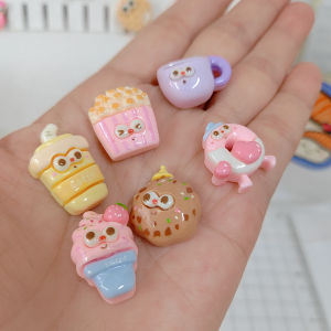 6pcs Diy Cute Cartoon Food Miniature Resin Charm Decorative Coffee Cup Donut Ice Cream Set DC1257