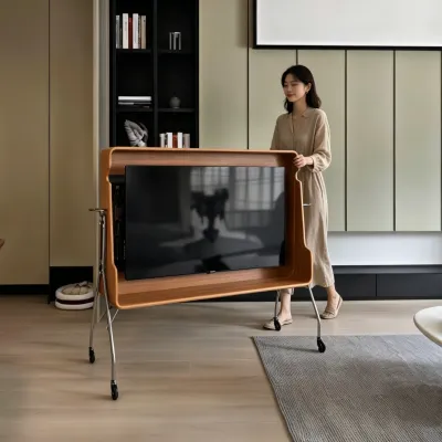 Vintage Portable TV Stand Solid Wood Wheels
