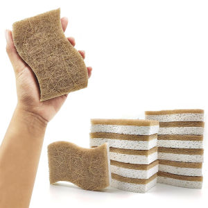 LMETJMA Natural Kitchen Sponges Biodegradable Non-Scratch Cellulose Sponge with Coconut Scrubber Kitchen Cleaning Sponges