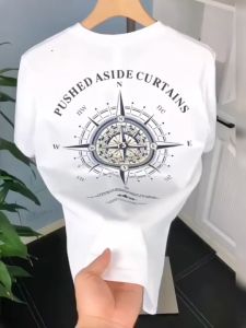 2024 Summer New Short Sleeve T-Shirt Mens Trend Mens Clothes Loose Casual Print Half Sleeve