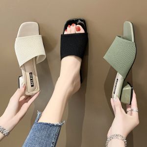 Slippers Women Summer Outer Wear 2023 New Fashion Temperament Chunky Heel High Heel Sandals Fairy Word Slippers Red Sandals