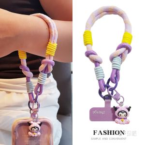 Creative Splicing Outdoor Travel Mobile Phone Lanyard Short Version Detachable Ring Key Shell Anti-Loss Chain Nylon Weaving Material