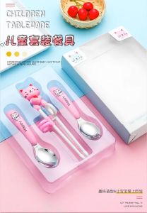 Set SUMPIT TRAINING SENDOK GARPU Wadah Karakter / Sendok Garpu Sumpit Training Snless Set 3 in 1
