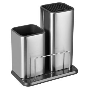 2 in 1 Utensil Knife Holder Chopstick Spoon Storage Box Stainless Steel Bottom Drain Kitchen Countertop Tableware Organizer Rack